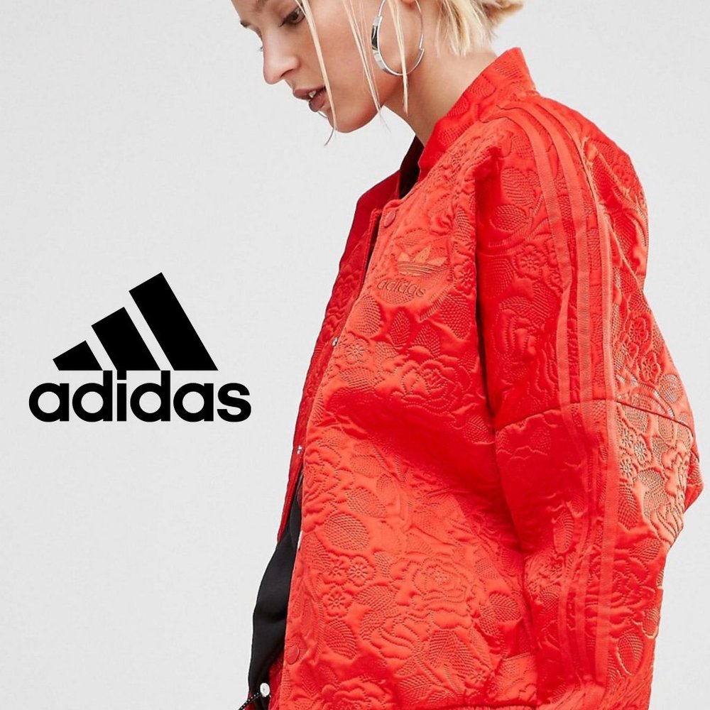 Adidas Originals Red Floral Bomber Track Jacket M Shiny Rose Size Medium